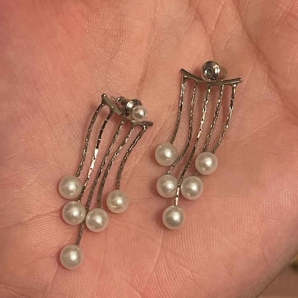 Silver Faux Pearl Drop Earrings